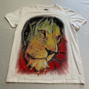Heads Or Tails Rastafari Lion Crystal Rhinestone Embellished T-Shirt Size Large